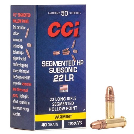BALLE 22LR CCI SEGMENTED HP - 40GR - CALIBRE 22 LONG RIFLE