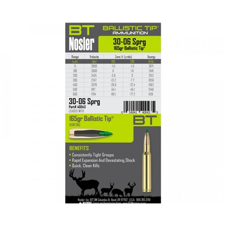BALLE DE CHASSE NOSLER ETA - 165GR - CALIBRE 30-06 SPRINGFIELD