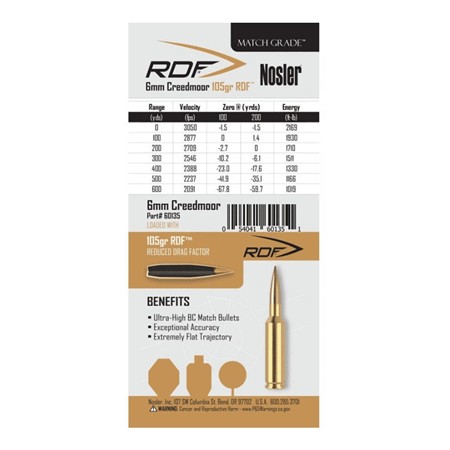 BALLE DE CHASSE NOSLER MGA - 105GR - CALIBRE 6 CREEDMOOR