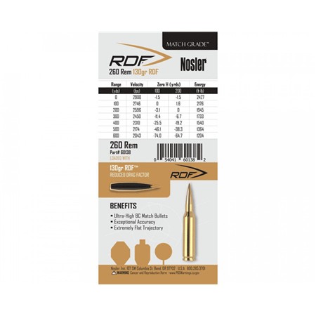 BALLE DE CHASSE NOSLER MGA - 130GR - CALIBRE 260 REMINGTON