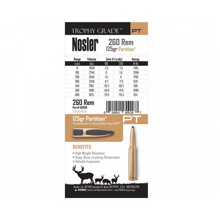 BALLE DE CHASSE NOSLER TGA - 125GR - CALIBRE 260 REMINGTON