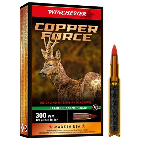 Balle De Chasse Winchester Copper Force Sans Plomb - 125Gr - Calibre 300 Winchester Magnum