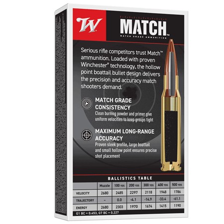 BALLE DE CHASSE WINCHESTER MATCH BTHP - 168G - CALIBRE 308 WIN