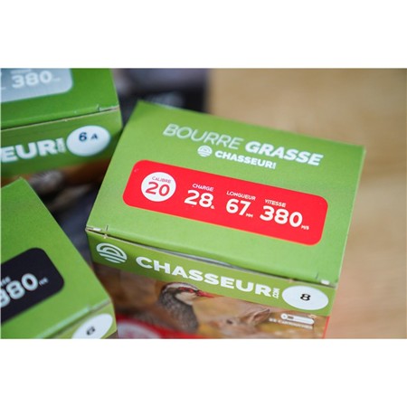 CARTOUCHE DE CHASSE CHASSEUR.COM BOURRE GRASSE - 28G - CALIBRE 20