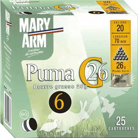 Cartouche De Chasse Mary Arm Puma G26 - 26G - Calibre 20