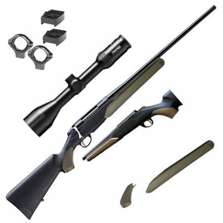 Kit Carabine A Verrou Tikka T3x Lite 243 + Devant Et Poignee Verte + Ranger 4 3-12X56 + Embase + Collier