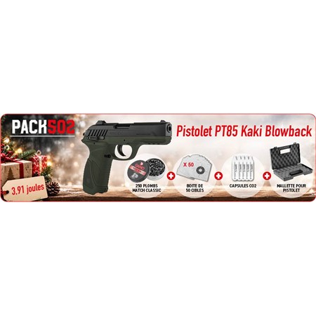 PACK PISTOLET À AIR COMPRIMÉ GAMO PT-85 KAKI BLOW BACK NOËL 2026